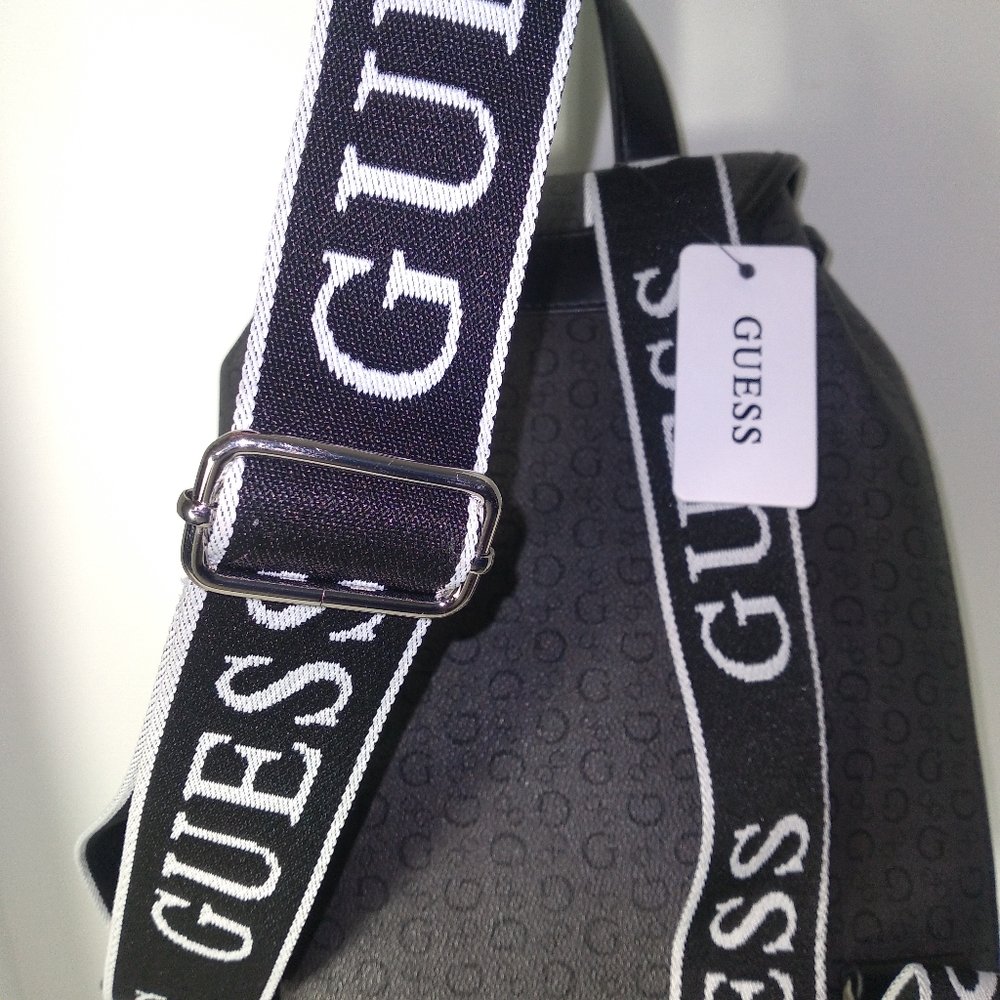 GUESS Black & Grey Monogram Faux Leather Backpack - Picture 9 of 14